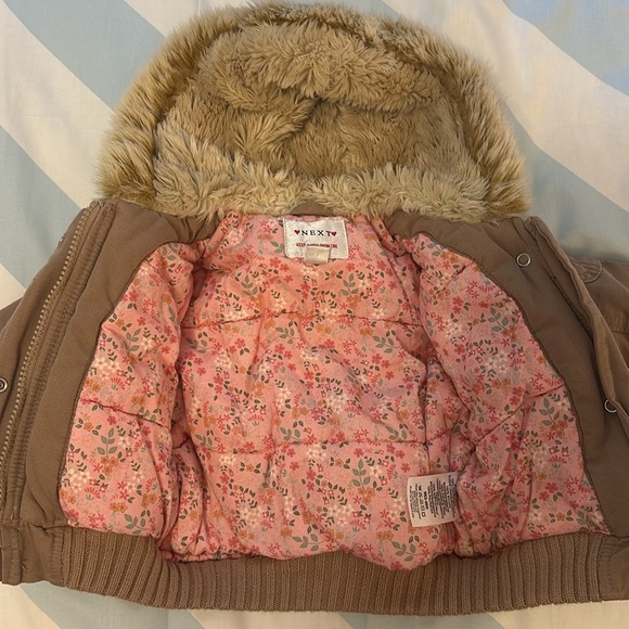 Next - heavy weight insulated winter jacket with Faux fur trim on hat. 6-9 mo - Picture 5 of 6